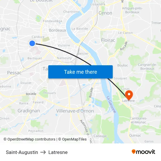 Saint-Augustin to Latresne map