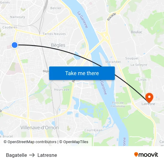 Bagatelle to Latresne map