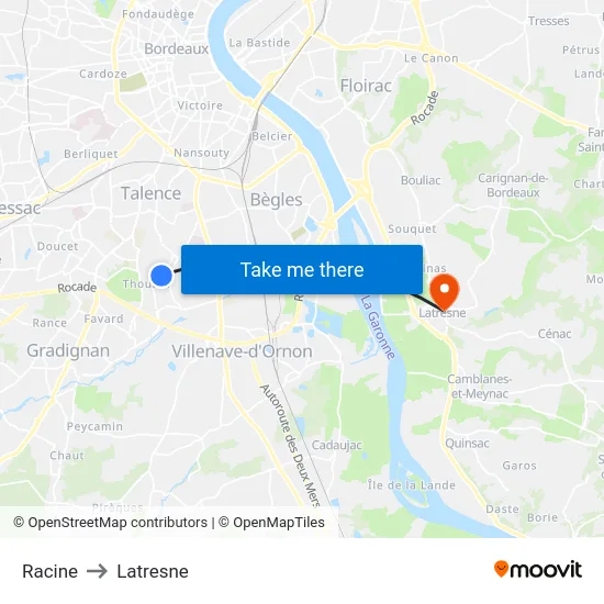 Racine to Latresne map