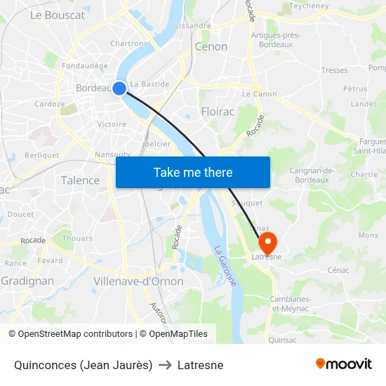 Quinconces (Jean Jaurès) to Latresne map