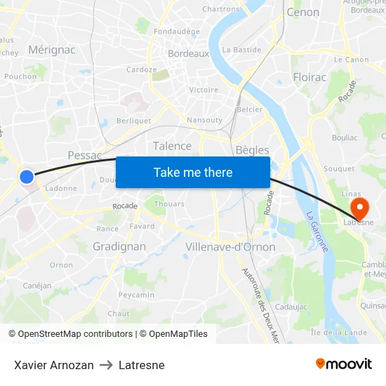 Xavier Arnozan to Latresne map