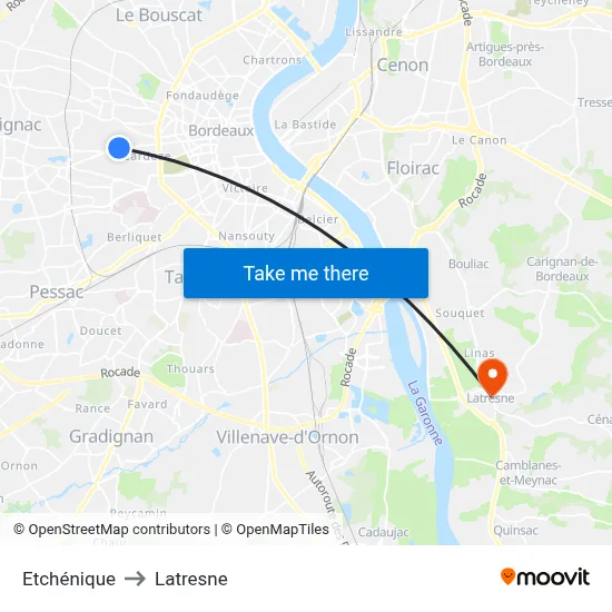 Etchénique to Latresne map