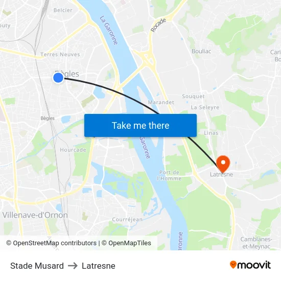 Stade Musard to Latresne map