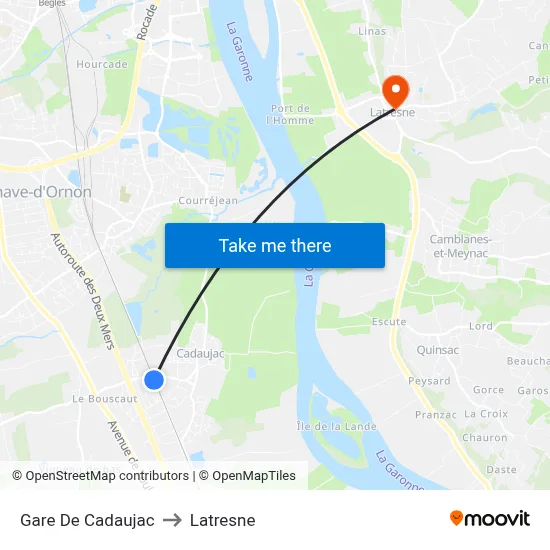 Gare De Cadaujac to Latresne map