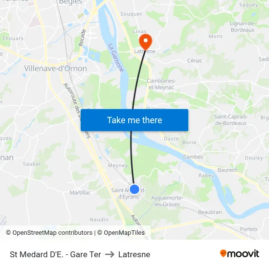 St Medard D'E. - Gare Ter to Latresne map