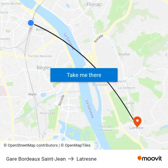Gare Bordeaux Saint-Jean to Latresne map