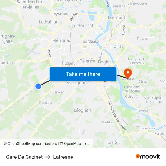 Gare De Gazinet to Latresne map