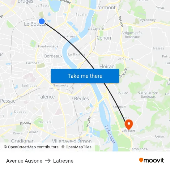Avenue Ausone to Latresne map
