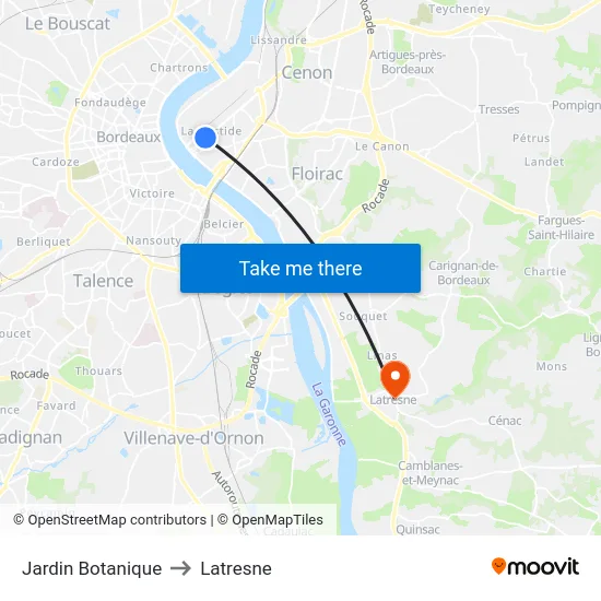 Jardin Botanique to Latresne map