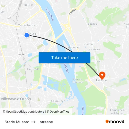 Stade Musard to Latresne map