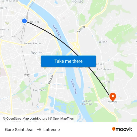 Gare Saint Jean to Latresne map
