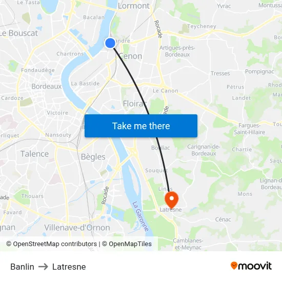 Banlin to Latresne map