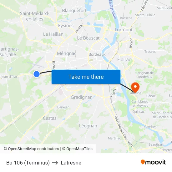 Ba 106 (Terminus) to Latresne map