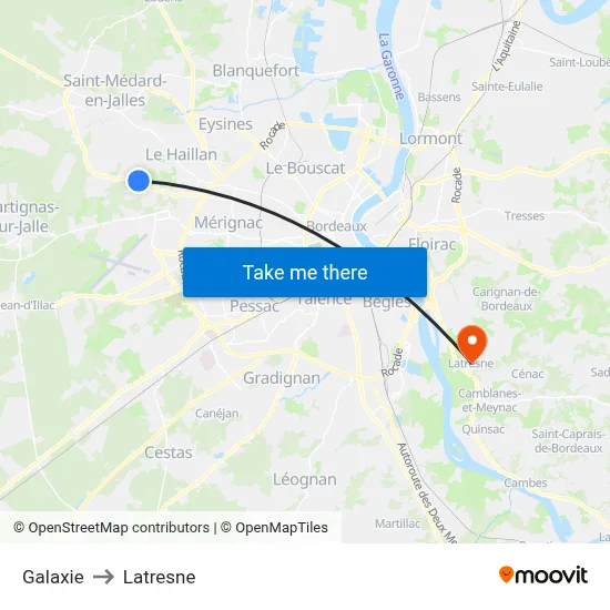 Galaxie to Latresne map