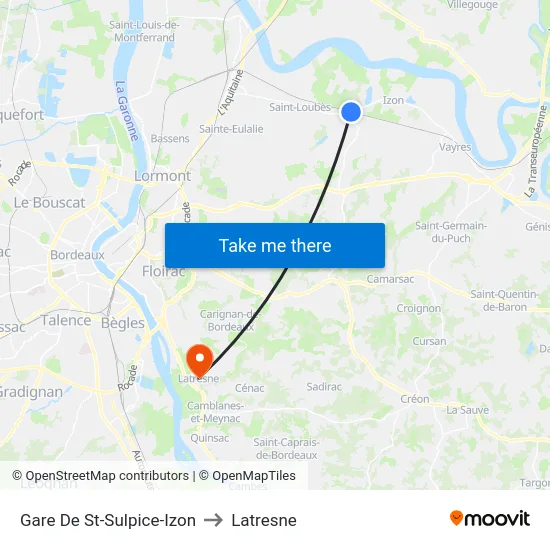 Gare De St-Sulpice-Izon to Latresne map