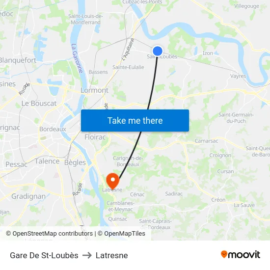 Gare De St-Loubès to Latresne map