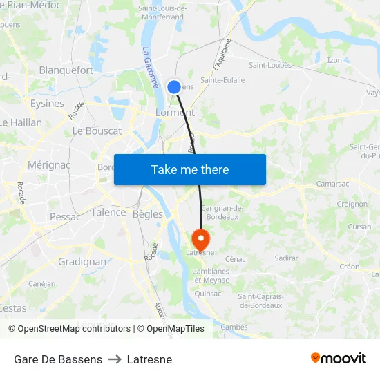 Gare De Bassens to Latresne map