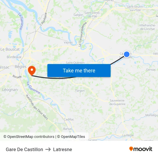 Gare De Castillon to Latresne map