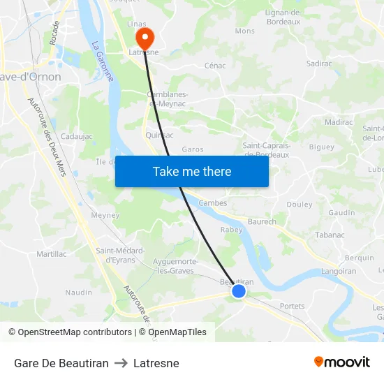 Gare De Beautiran to Latresne map