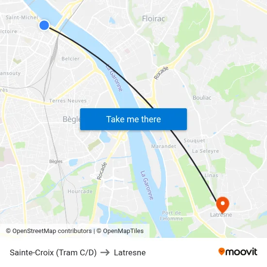 Sainte-Croix (Tram C/D) to Latresne map