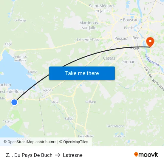 Z.I. Du Pays De Buch to Latresne map