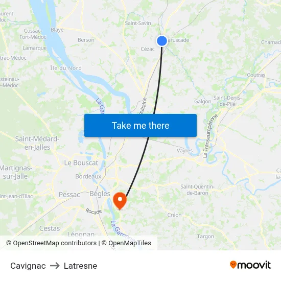 Cavignac to Latresne map