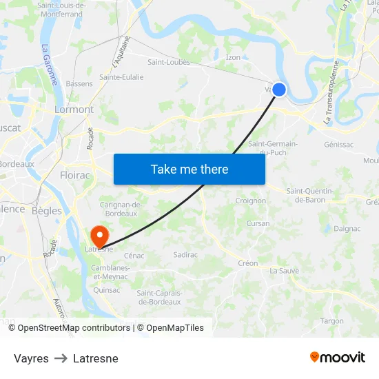 Vayres to Latresne map