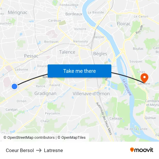 Coeur Bersol to Latresne map