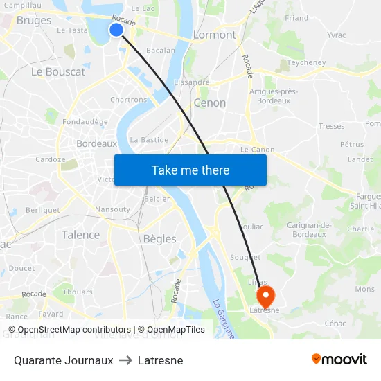 Quarante Journaux to Latresne map