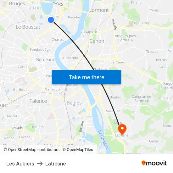 Les Aubiers to Latresne map