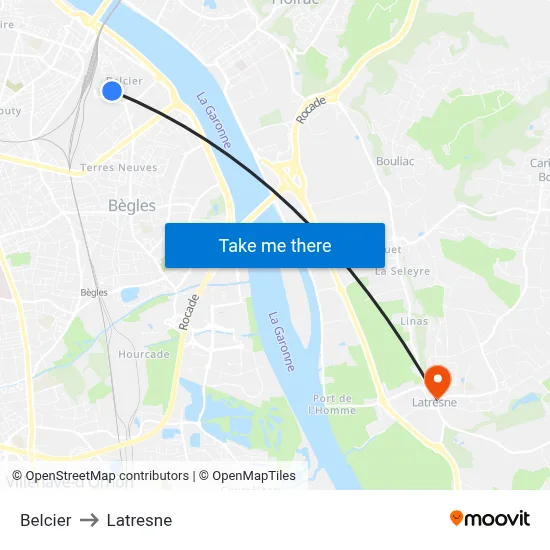 Belcier to Latresne map