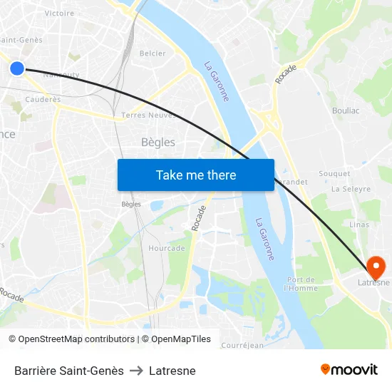 Barrière Saint-Genès to Latresne map