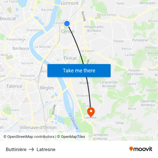 Buttinière to Latresne map