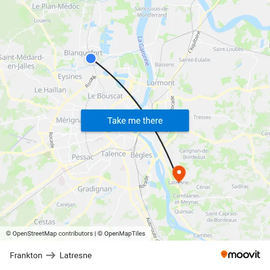 Frankton to Latresne map