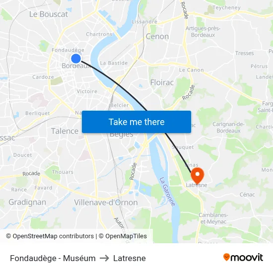Fondaudège - Muséum to Latresne map