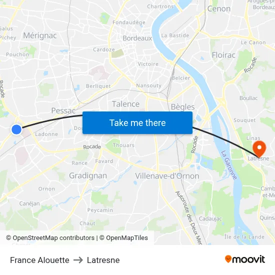 France Alouette to Latresne map
