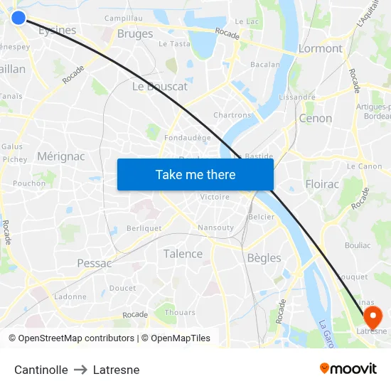 Cantinolle to Latresne map