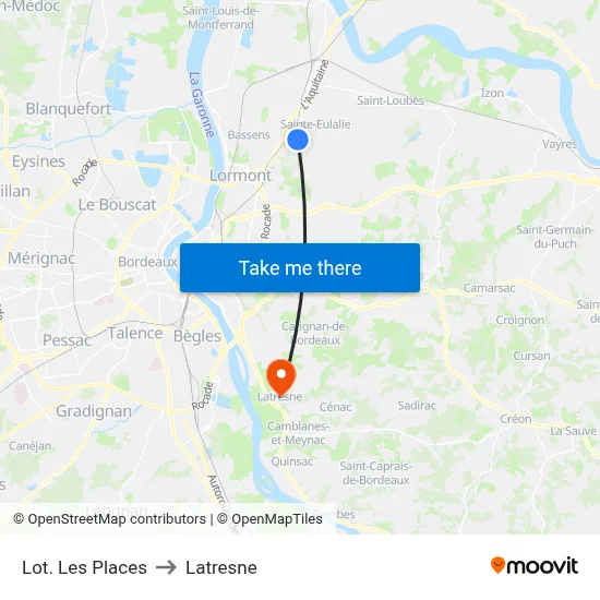 Lot. Les Places to Latresne map