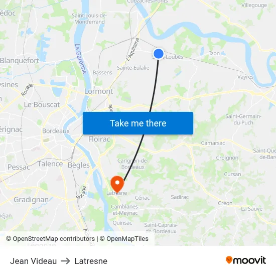 Jean Videau to Latresne map