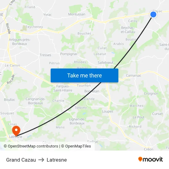 Grand Cazau to Latresne map