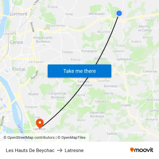 Les Hauts De Beychac to Latresne map