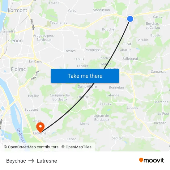 Beychac to Latresne map