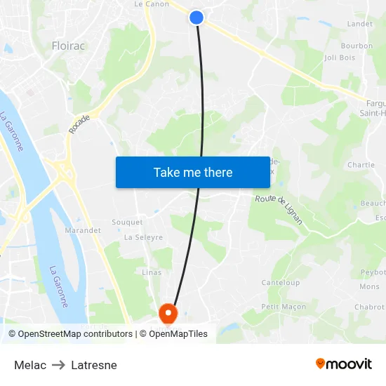 Melac to Latresne map