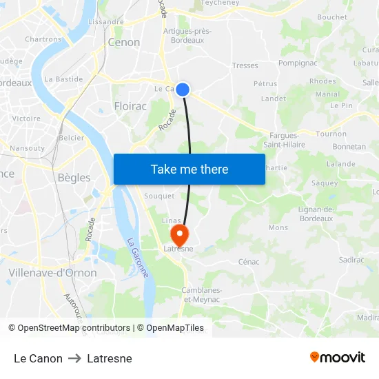 Le Canon to Latresne map