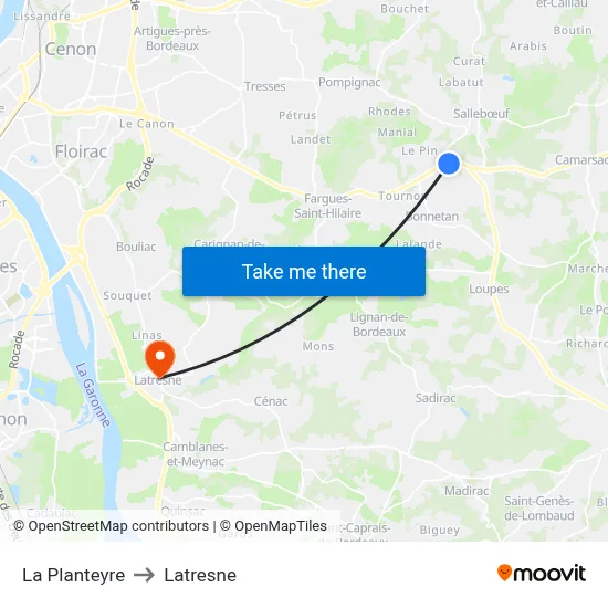 La Planteyre to Latresne map