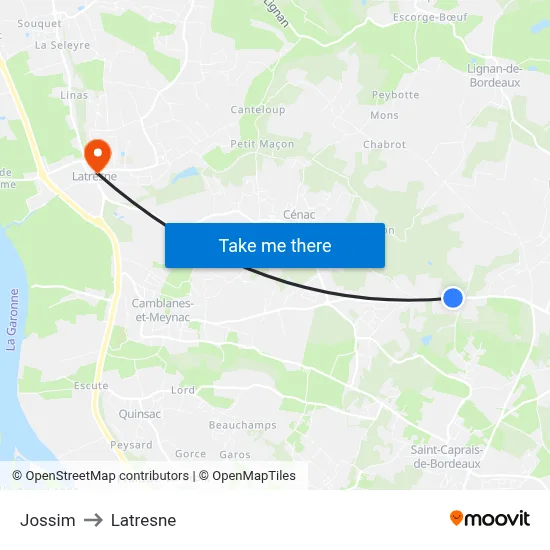 Jossim to Latresne map