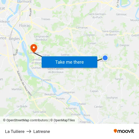 La Tuiliere to Latresne map