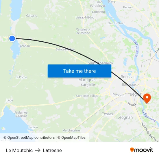 Le Moutchic to Latresne map