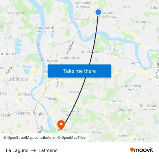 La Lagune to Latresne map