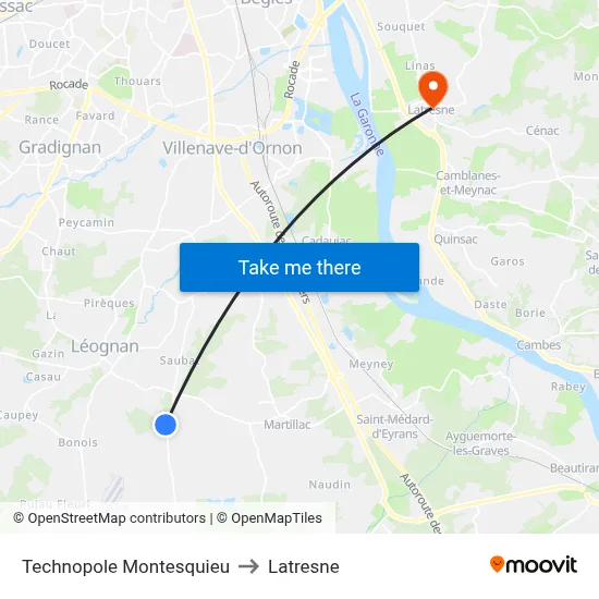Technopole Montesquieu to Latresne map